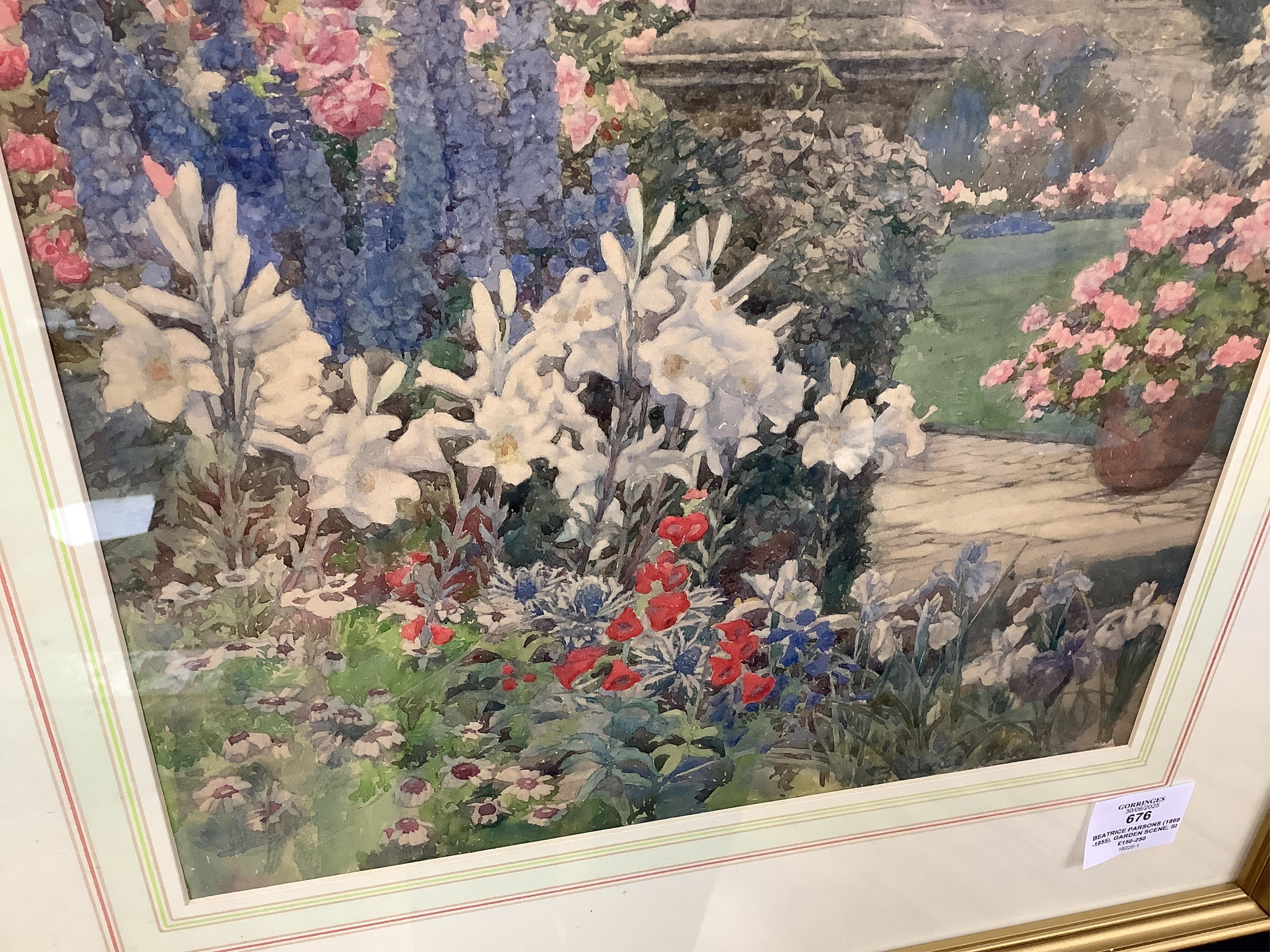 Beatrice Parsons (1869-1955), Garden scene, signed, watercolour, 35 x 29cm